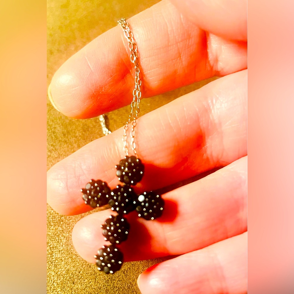 Sterling Silver and Black Spinel Cross Pendant Necklace - Picture 3 of 9